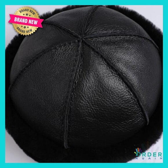 Genuine Sheepskin Leather Shearling Wool Beanie Hat Hand Stitched Winter Cap main image 6